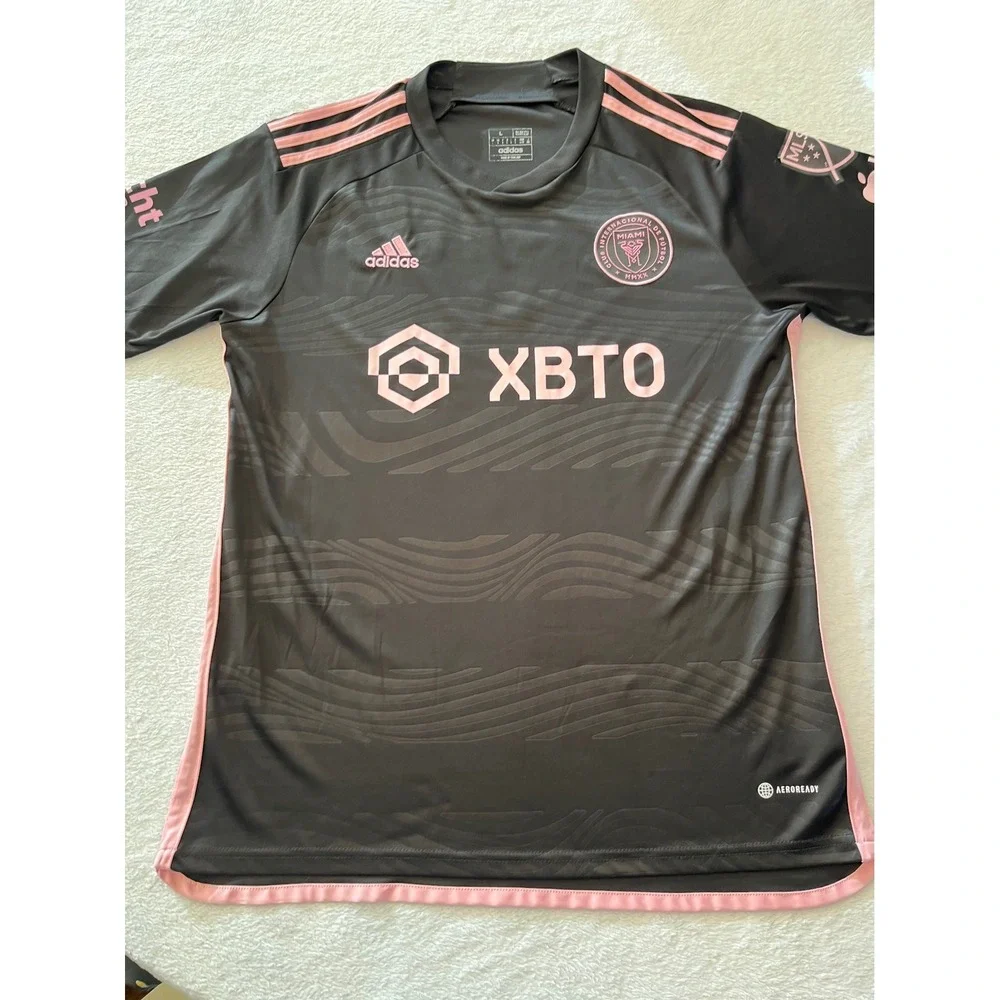 Inter Miami CF Adidas Soccer Jersey Size Large Black‎ Pink Authentic